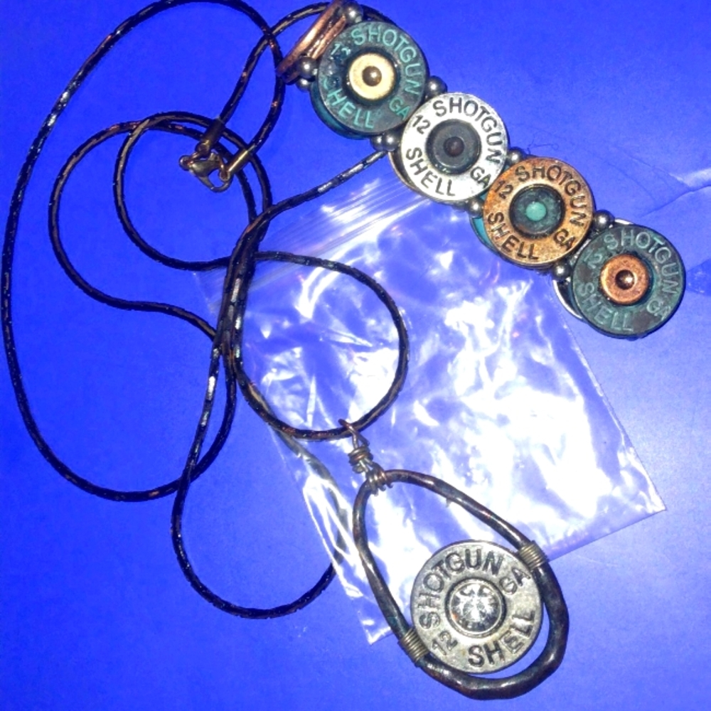 Brown Shotgun Shell Matching Necklace & Bracelet Bundle
